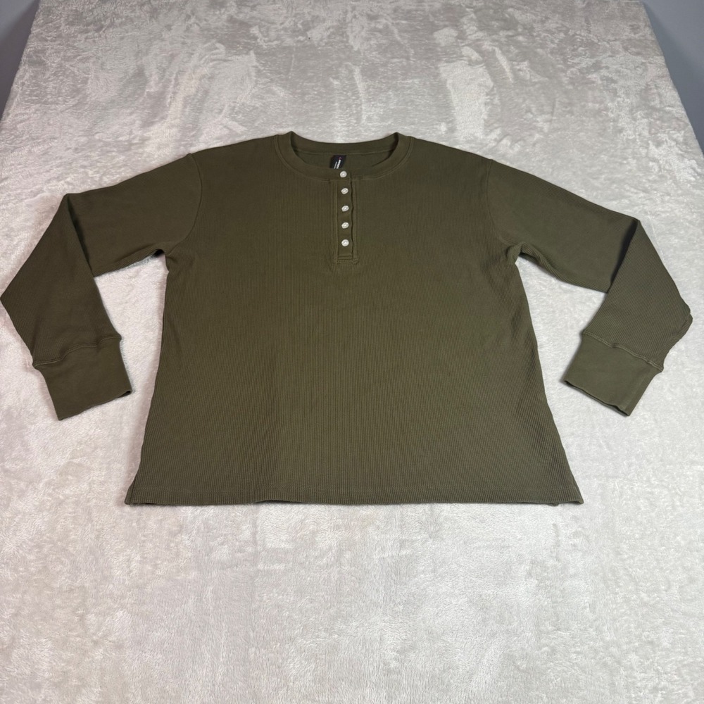 NWOT American Giant Womens Long Sleeve Thermal Henley Top S Green Made in USA